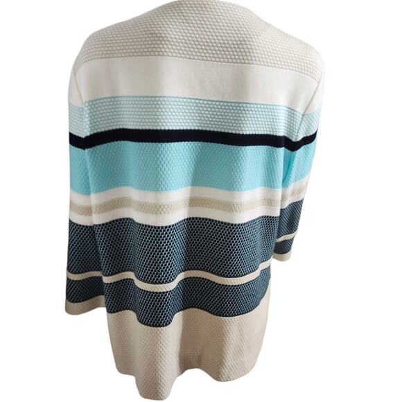 Misook Cardigan Jacket Womens Large Blue Brown Knit Colorblock Stripe Open Front - Picture 9 of 12
